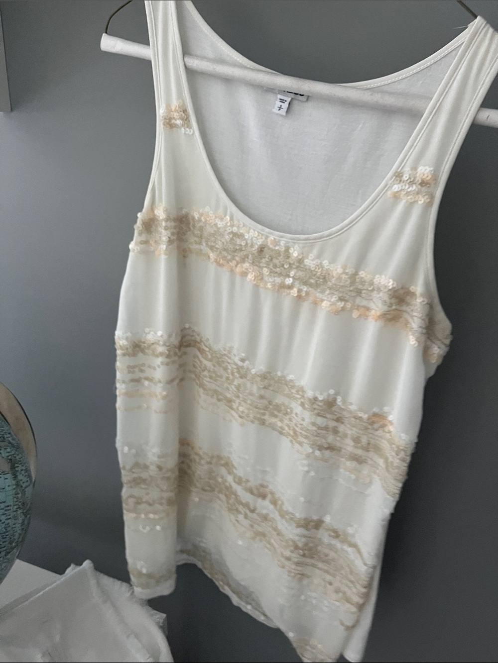 Express Ivory Sequin Striped Tank Top